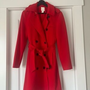 H&M Red Trench Coat Size 2 Elegant Red Double-Breasted Women's Coat